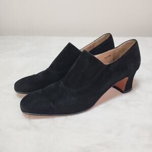 Vintage 70s Salvatore Ferragamo Black Suede Pumps 7.5 AA Narrow Loafer Archival